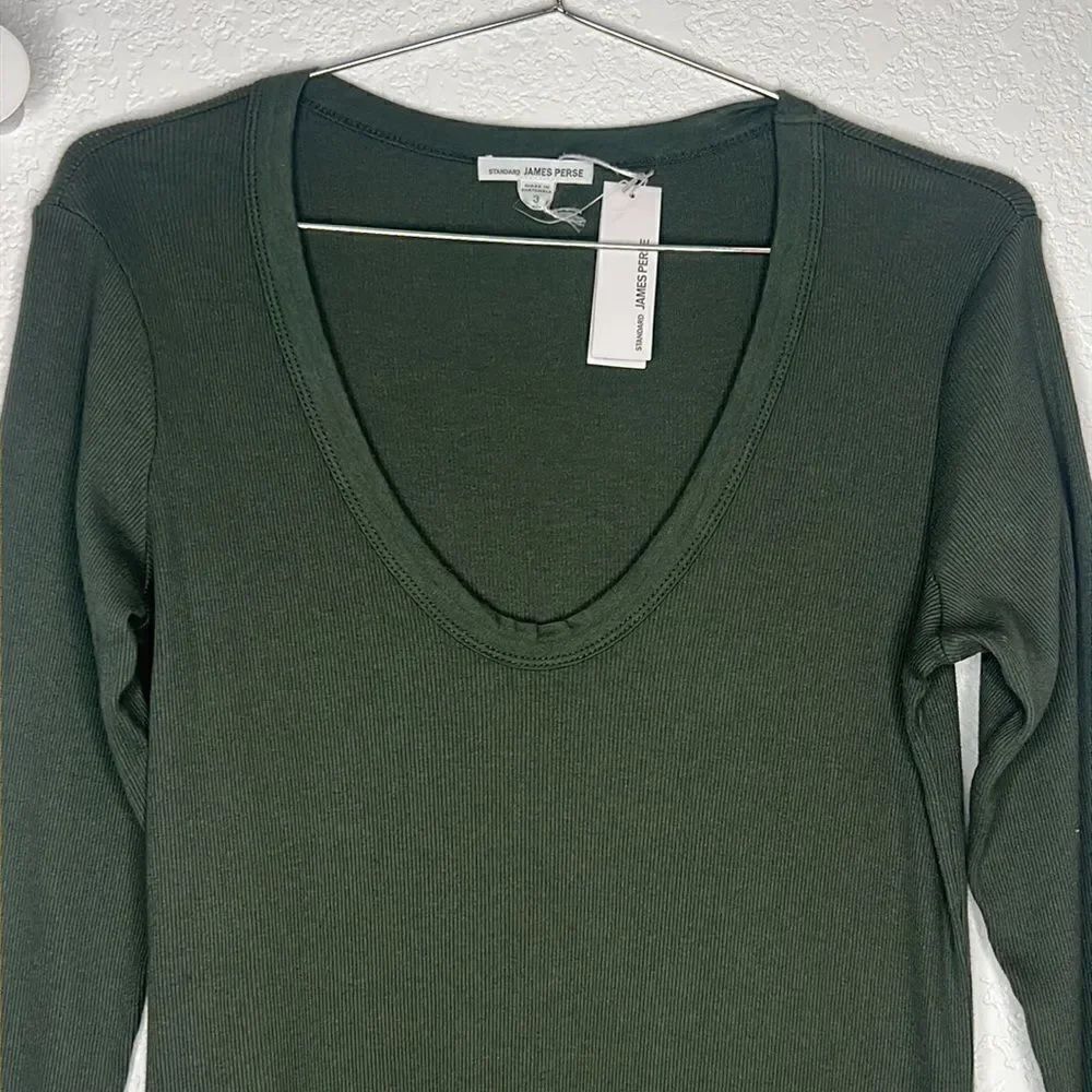 NWT Standard James Perse Sage Green V Neck Ribbed Knit MIDI Dress Large - Picture 4 of 13